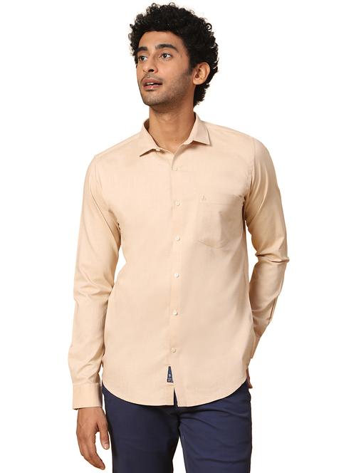 men cream solid slim fit cotton casual shirt - 20384593 - Very Small Image - 1