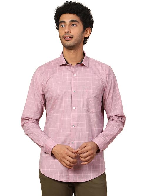 men pink windowpane checkered cotton casual shirt - 20384598 - Very Small Image - 1