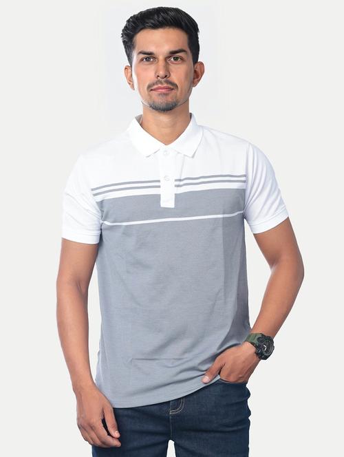 men color block grey cotton polo t-shirt - 20384803 - Very Small Image - 1