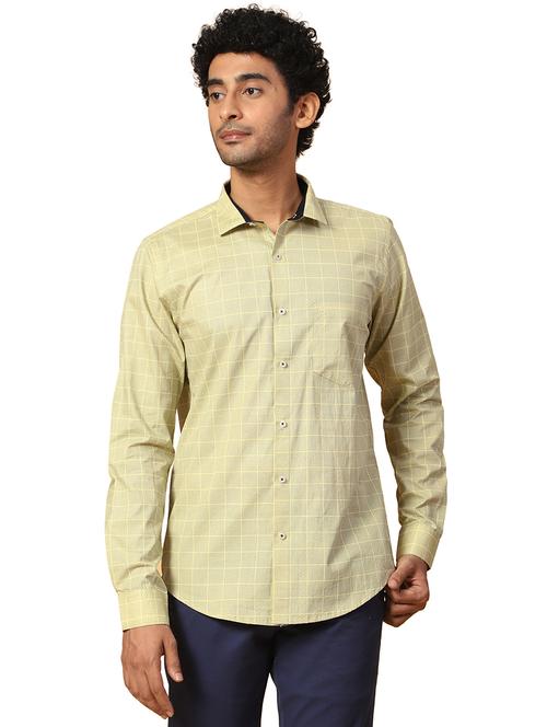 men lemon sherbet checkered slim fit cotton casual shirt - 20385154 - Very Small Image - 1