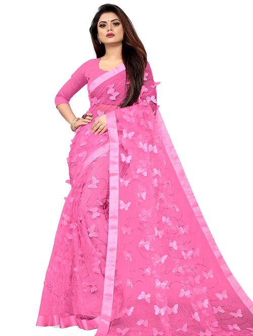 women pink embroidered net saree with blouse - 20385387 - Very Small Image - 1