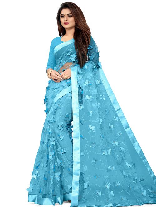 light blue applique work saree with blouse - 20385390 - Very Small Image - 1