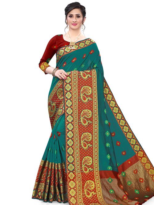 zari work self design banarasi saree with blouse - 20385417 - Very Small Image - 1
