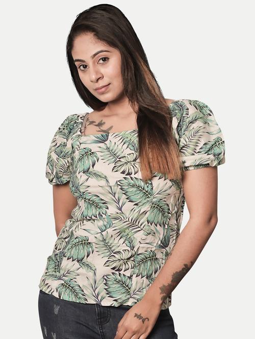 cream tropical print straight top - 20385723 - Very Small Image - 1