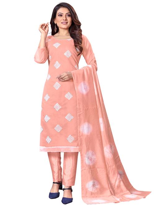 women peach embroidered unstitched suits - 20385875 - Very Small Image - 1