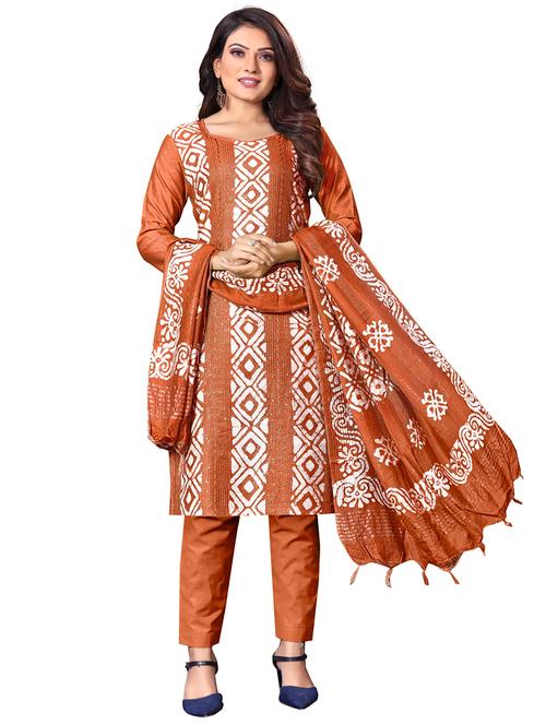 women brown geometric unstitched suits - 20385898 - Very Small Image - 1
