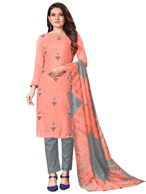 women peach embroidered unstitched suits - 20385914 - Very Small Image - 1