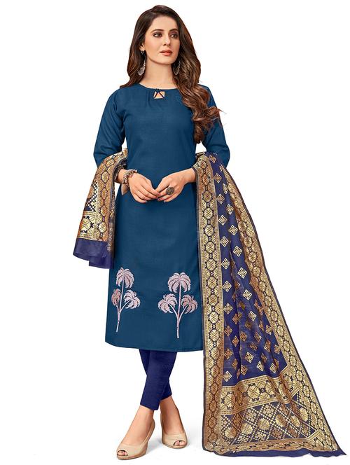 women blue foil print unstitched suits - 20385939 - Very Small Image - 1