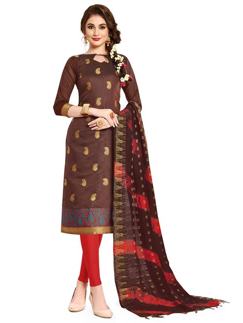self design cotton unstitched suit set - 20385946 - Very Small Image - 1