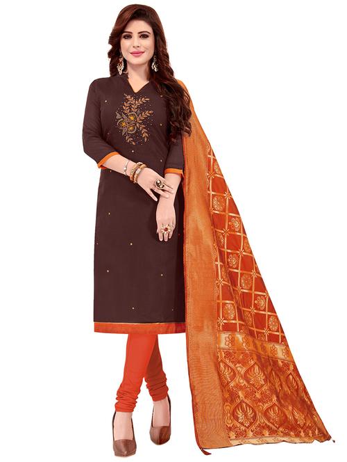 women brown embroidered unstitched suits - 20385987 - Very Small Image - 1