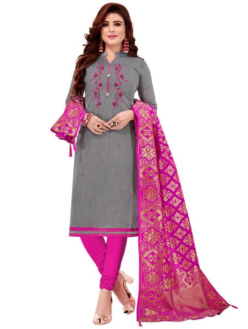 women grey embroidered unstitched suits - 20385991 - Very Small Image - 1