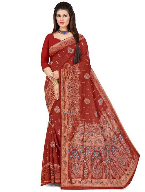 women zari work banarasi saree with blouse - 20386055 - Very Small Image - 1