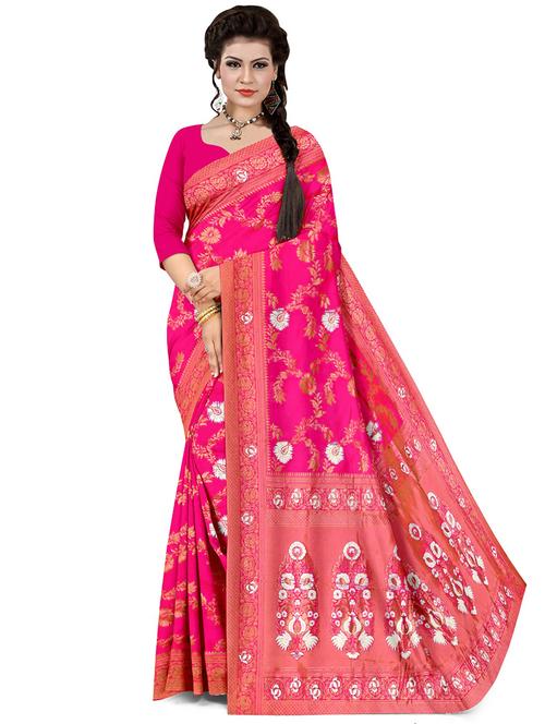 women pink banarasi saree with blouse - 20386069 - Very Small Image - 1