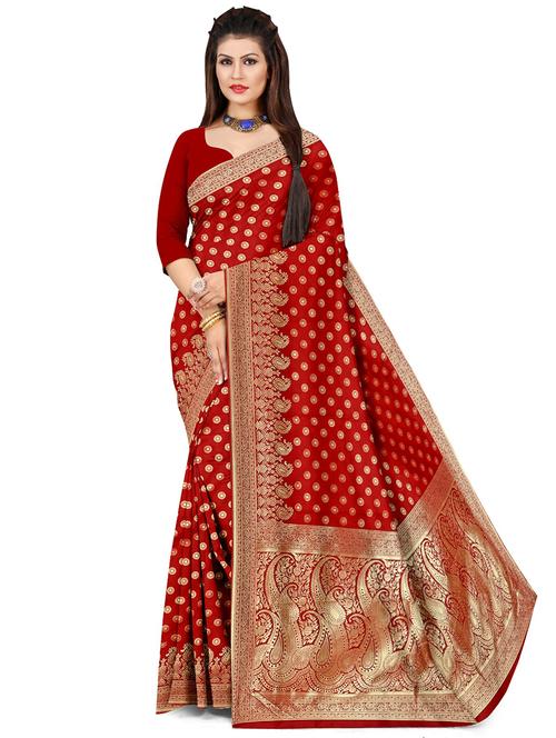 women red banarasi saree with blouse - 20386089 - Very Small Image - 1