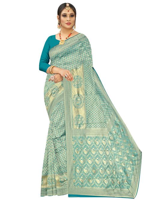 zari work self design banarasi saree with blouse - 20386109 - Very Small Image - 1