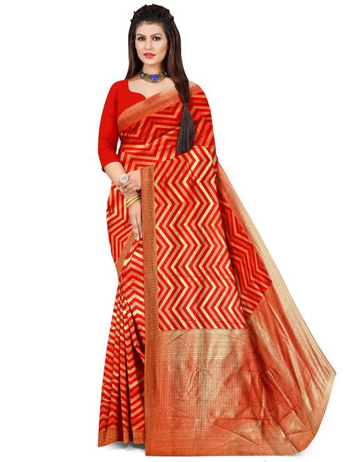 women red banarasi saree with blouse - 20386114 - Very Small Image - 1
