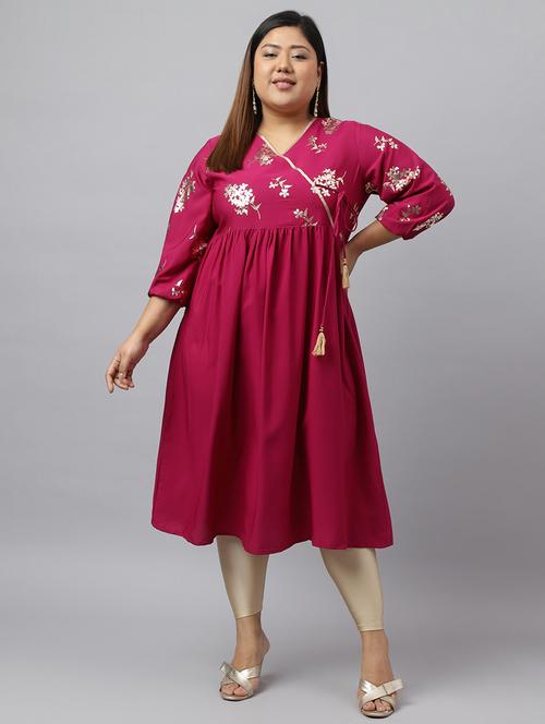 women magenta v-neck angrakha kurta - 20387304 - Very Small Image - 1