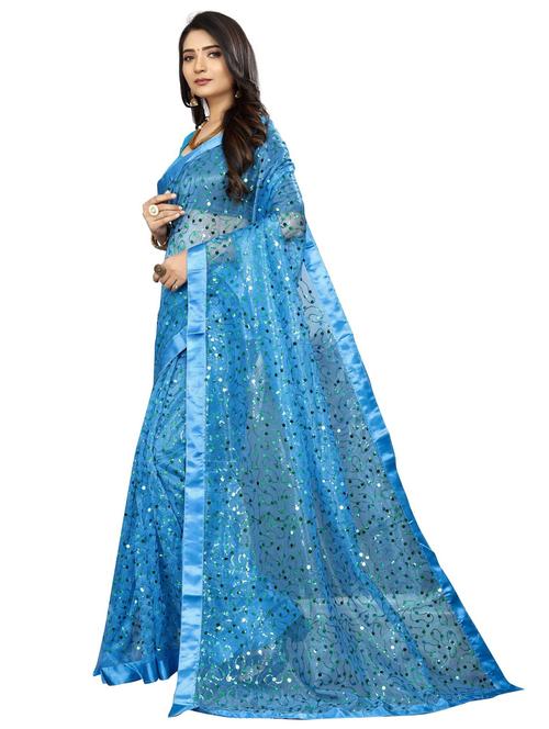 light blue sequins work saree with blouse - 20387588 - Very Small Image - 1