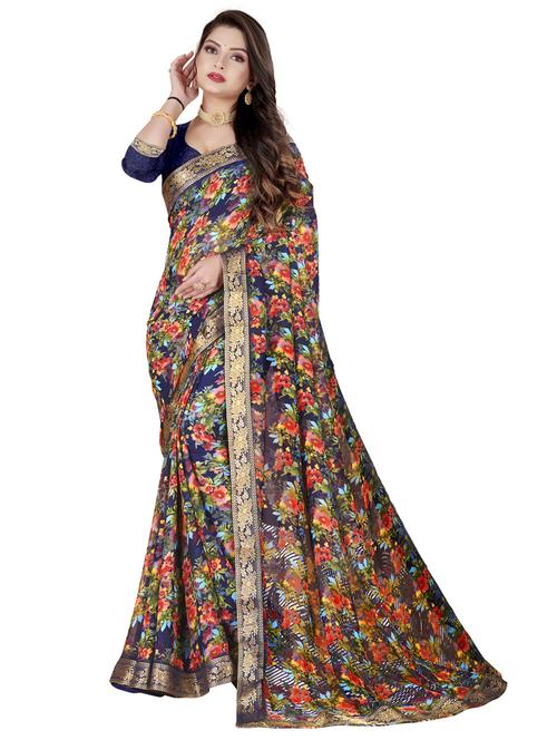 floral printed saree with blouse - 20387603 - Very Small Image - 1