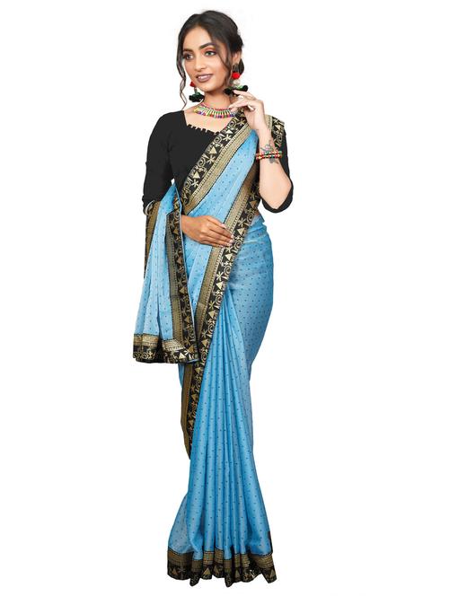 self design lace bordered saree with blouse - 20387700 - Very Small Image - 1