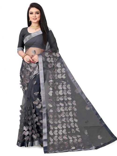 grey applique work saree with blouse - 20387707 - Very Small Image - 1