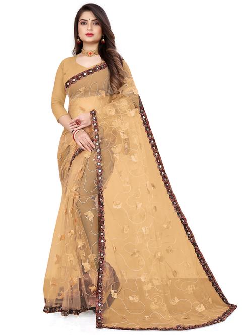 women beige embellished net saree with blouse - 20387758 - Very Small Image - 1