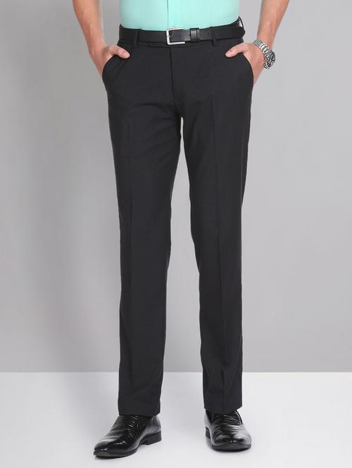 men black checkered terry rayon flat front trousers formal trouser - 20387849 - Very Small Image - 1