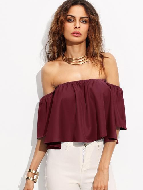 maroon solid off shoulder crop top - 20387912 - Very Small Image - 1