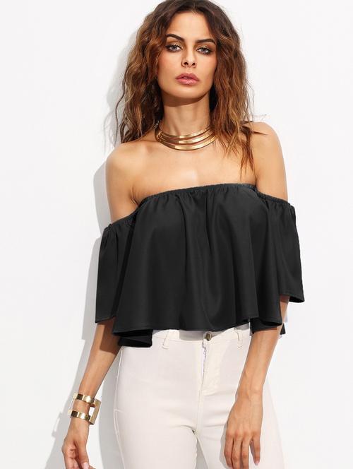 black solid off shoulder crop top - 20387914 - Very Small Image - 1