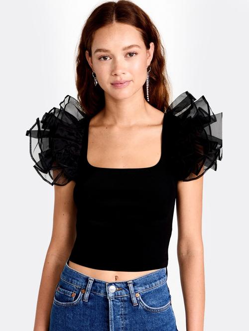 black solid ruffle top - 20388004 - Very Small Image - 1