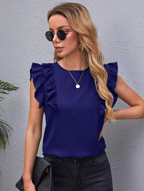 blue solid ruffle top - 20388041 - Very Small Image - 1