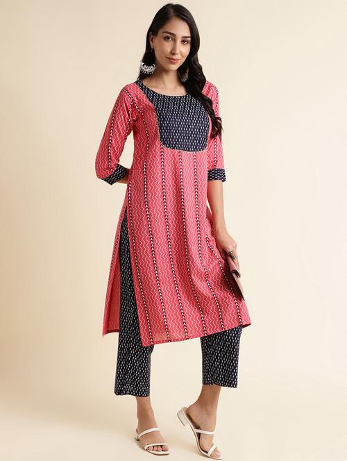 women pink round neck kurta pant set - 20388941 - Very Small Image - 1