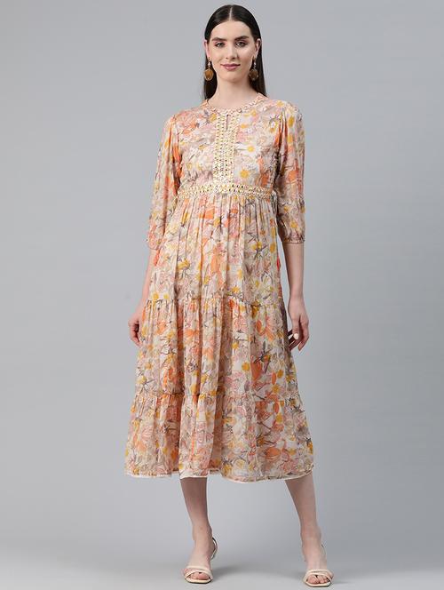 peach printed ethnic dress - 20389118 - Very Small Image - 1