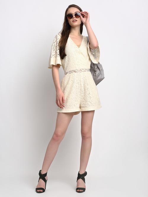 cream self design romper jumpsuit - 20389128 - Very Small Image - 1