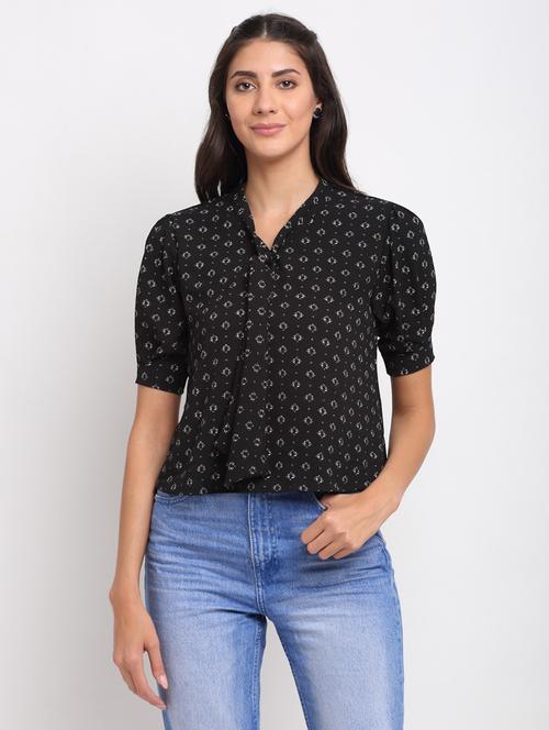 black v neck regular top - 20389244 - Very Small Image - 1