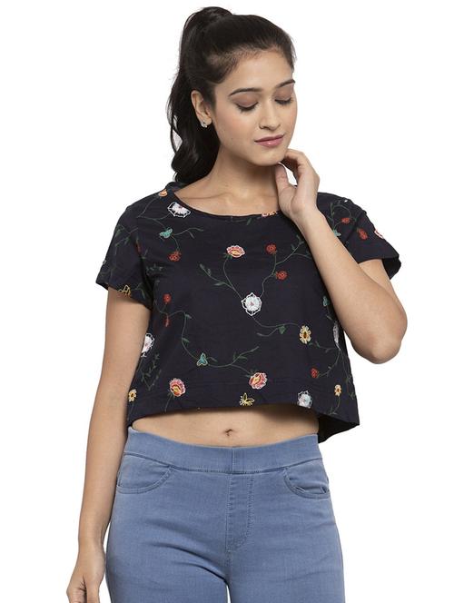 women multi color embroidery cotton blend crop top - 20389275 - Very Small Image - 1