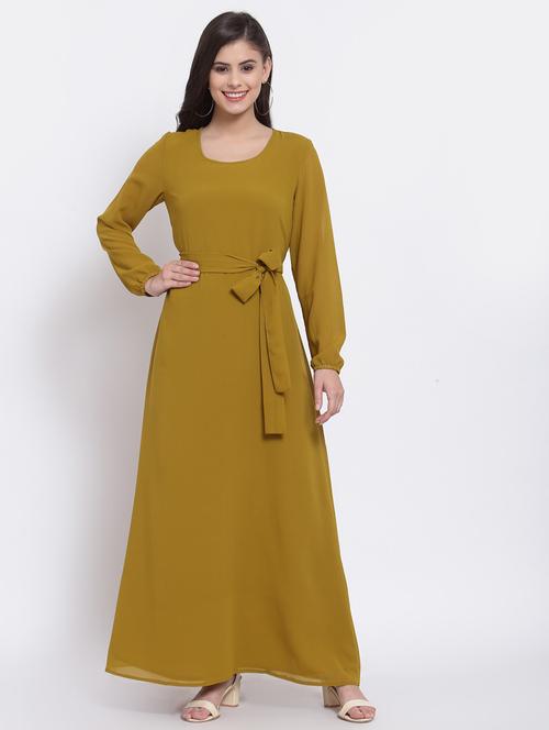 olive solid maxi dress - 20389301 - Very Small Image - 1
