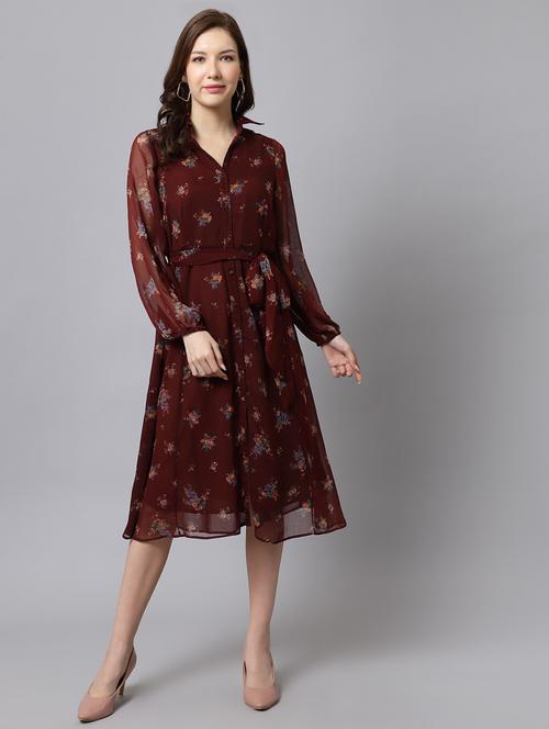 maroon floral shirt dress - 20389312 - Very Small Image - 1