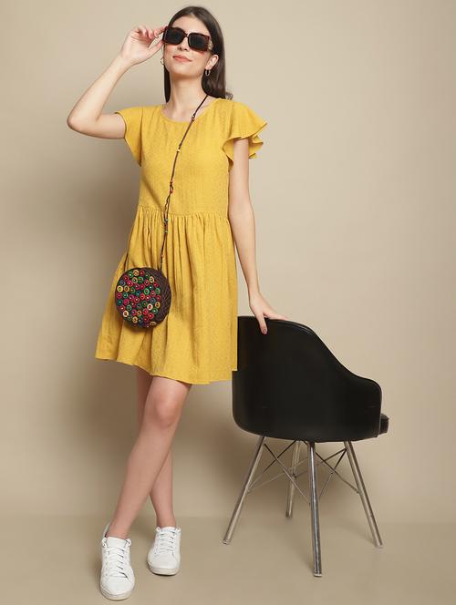 yellow net fit & flare dress - 20389327 - Very Small Image - 1