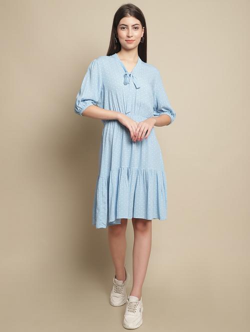 light blue printed a-line dress - 20389450 - Very Small Image - 1