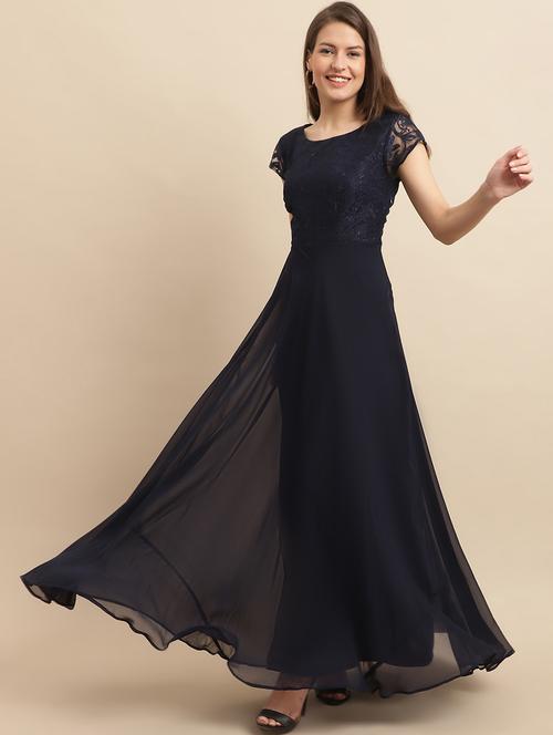 dark blue self design gown dress - 20389530 - Very Small Image - 1
