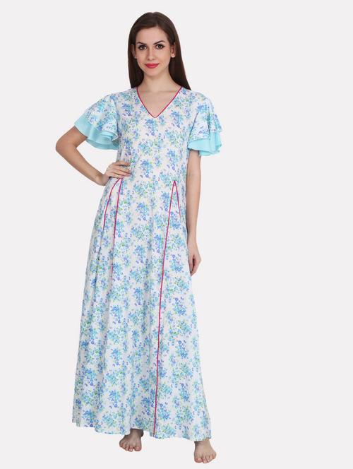 women light blue florals print nighty - 20389548 - Very Small Image - 1