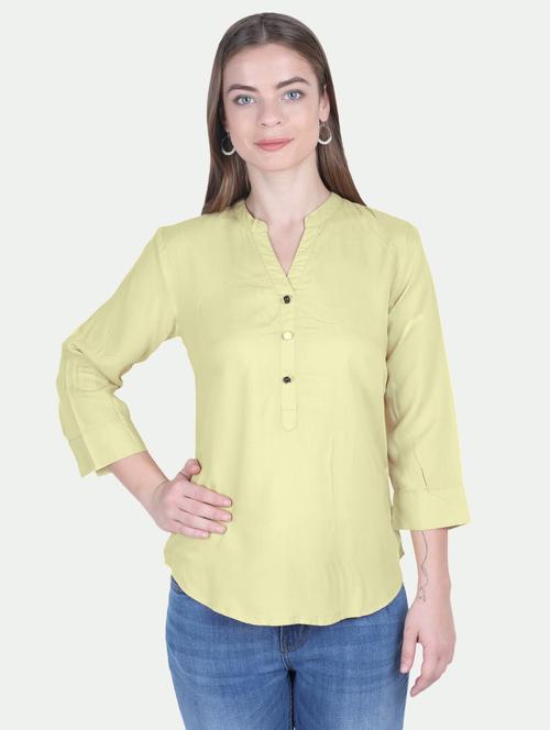 lemon sherbet solid mandarin neck regular top - 20389601 - Very Small Image - 1