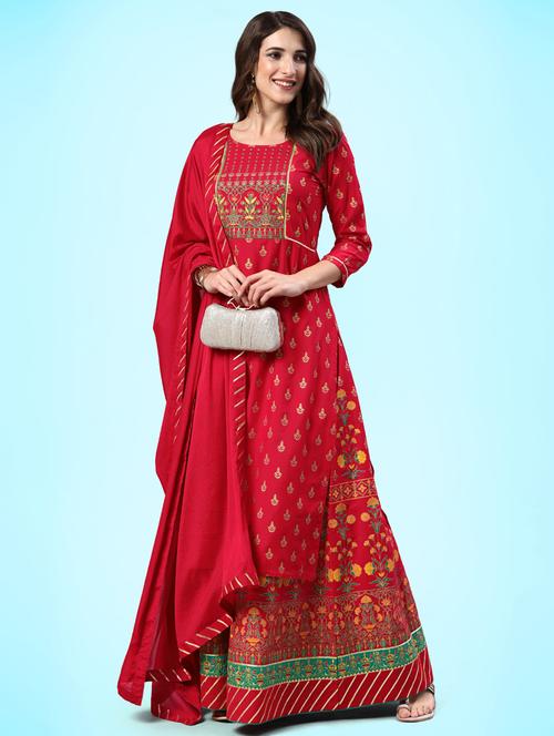 foil print kurta skirt dupatta set - 20390170 - Very Small Image - 1