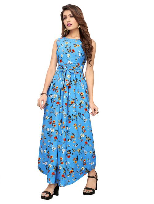 women light blue florals printed fit & flare dress - 20393481 - Very Small Image - 1