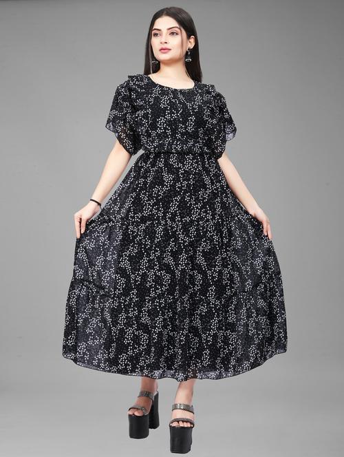 women black round neck flared dress - 20393487 - Very Small Image - 1