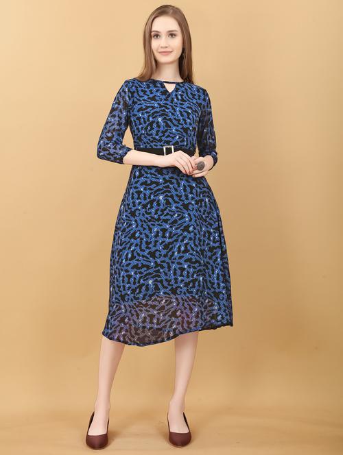 black and blue printed a-line dress - 20393503 - Very Small Image - 1