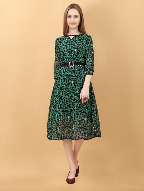 green and black printed a-line dress - 20393505 - Very Small Image - 1