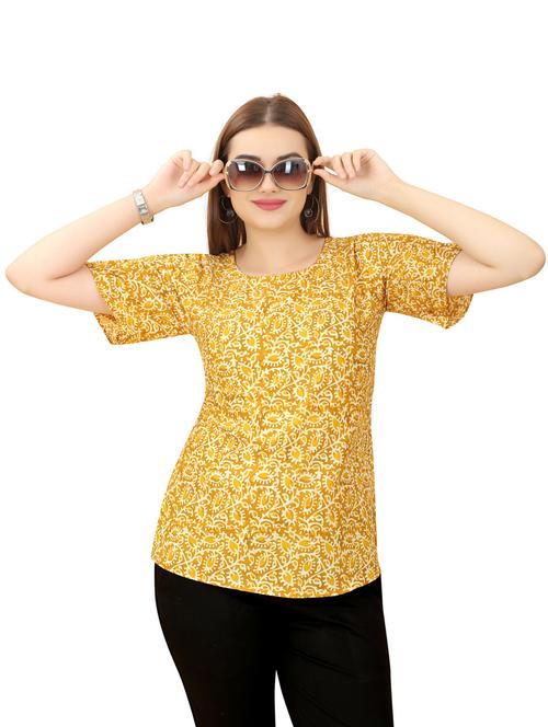 mustard batik print a-line top - 20393571 - Very Small Image - 1