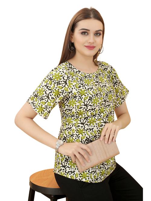 optic white and green batik print a-line top - 20393574 - Very Small Image - 1